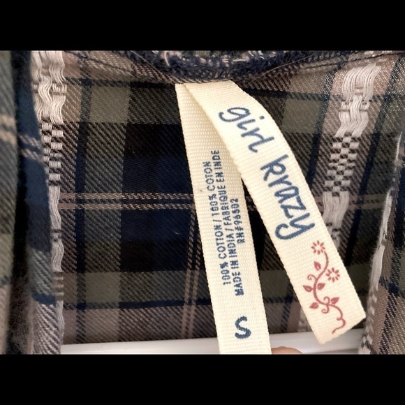 𝅺girl KRAZY LONG SLEEVE BOHO PLAID FRINGE SHIRT-Size S - Picture 7 of 16